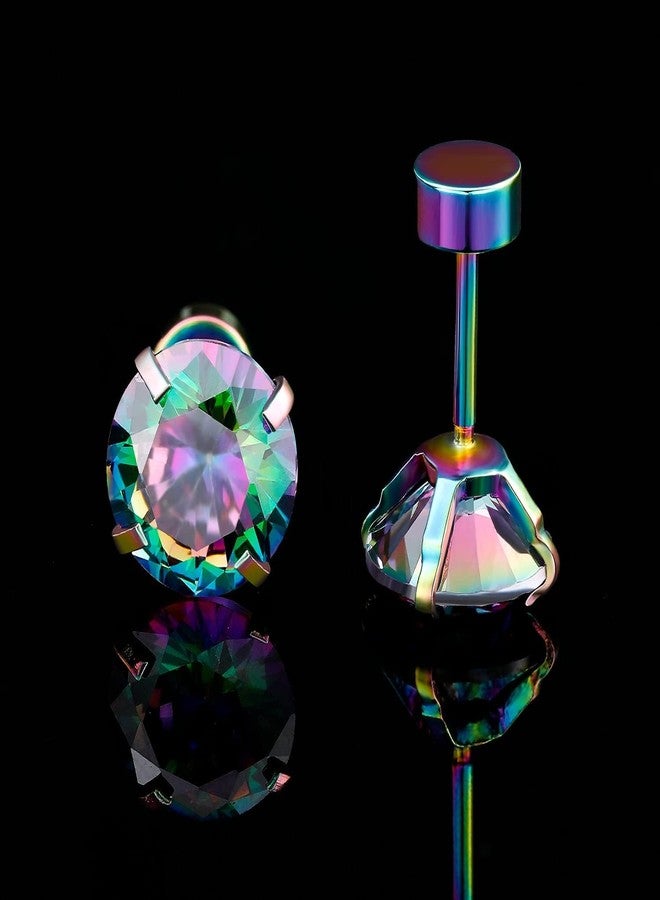 VOLUKA Titanium Earrings for Sensitive Ears, 5 Pairs Flat Back Hypoallergenic Surgical Grade Titanium Cubic Zirconia Stud Earrings for Women Men - Image 4