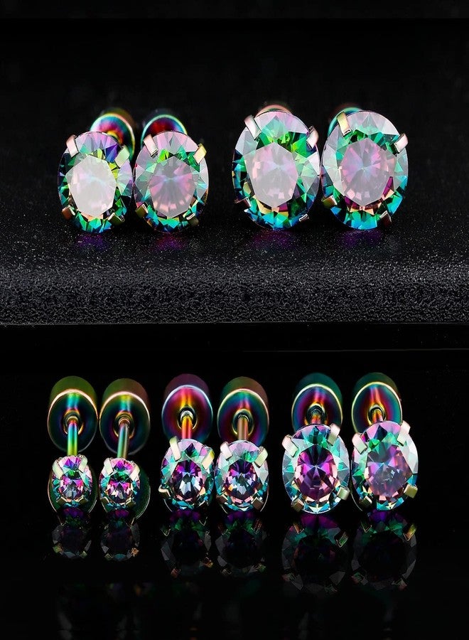 VOLUKA Titanium Earrings for Sensitive Ears, 5 Pairs Flat Back Hypoallergenic Surgical Grade Titanium Cubic Zirconia Stud Earrings for Women Men - Image 3