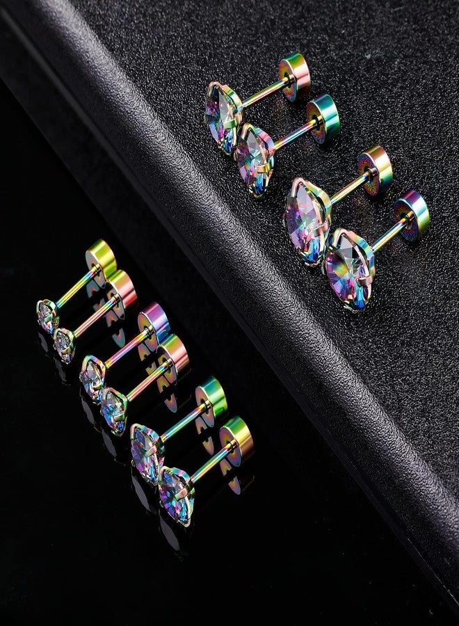 VOLUKA Titanium Earrings for Sensitive Ears, 5 Pairs Flat Back Hypoallergenic Surgical Grade Titanium Cubic Zirconia Stud Earrings for Women Men - Image 5