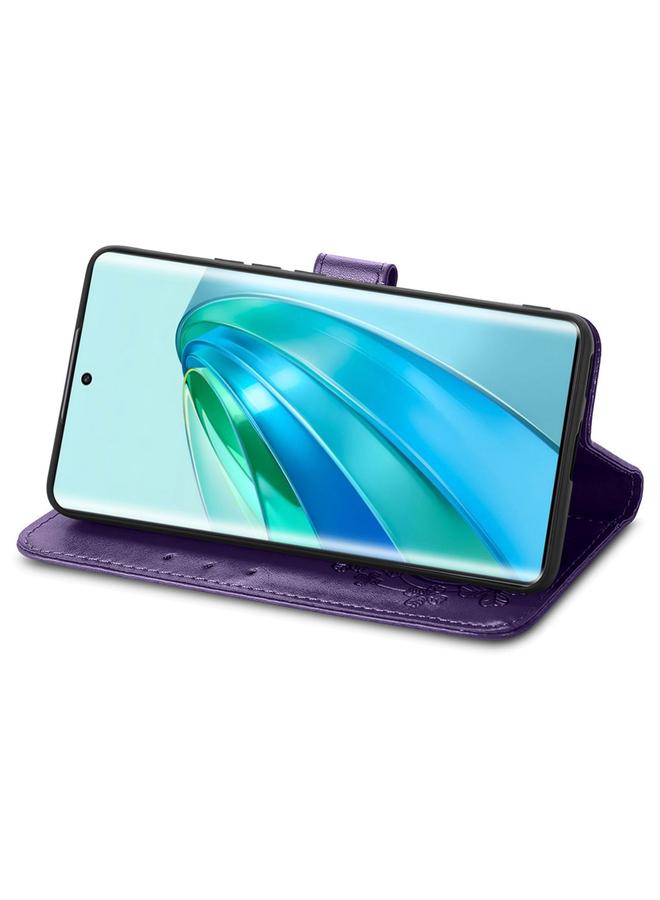 اس-توب جراب هاتف Honor X40 مصنوع من الجلد مع مشبك منقوش بأربع أوراق - Image 4