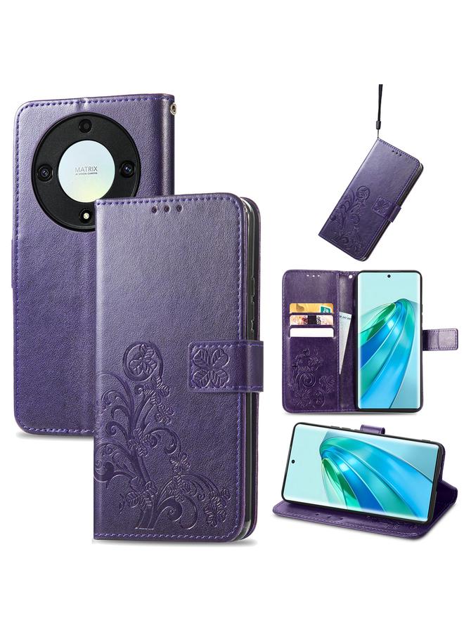 اس-توب جراب هاتف Honor X40 مصنوع من الجلد مع مشبك منقوش بأربع أوراق - Image 1