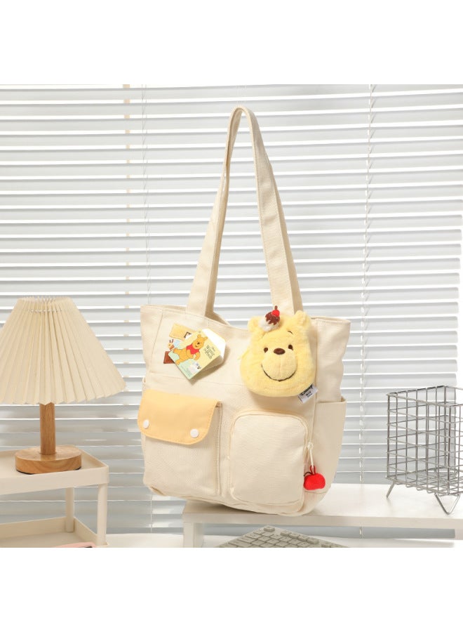 Disney Genuine Strawberry Bear Qiqi Winnie Bear Donald Duck Cartoon Animation Large Capacity Shoulder Bag Spring And Summer Bag-Specifications:Genuine Authorization + Anti-counterfeiting Label-Color:Disney Winnie The Pooh Dessert Tote Bag - Image 1