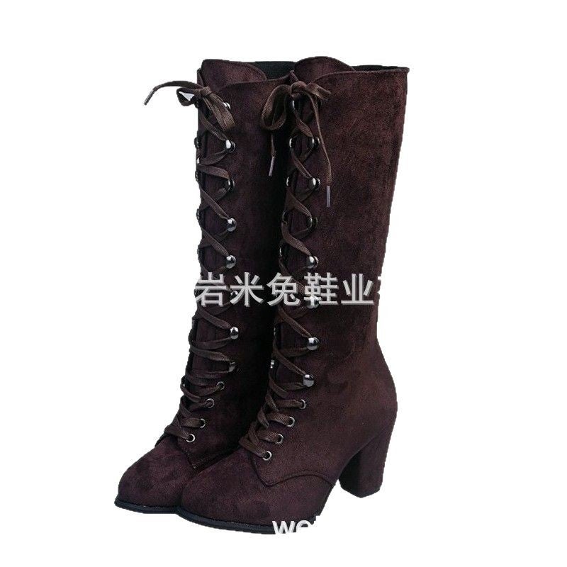 Plus Size Fashion Strap Roman Knight Boots Children High Boots Round Head Thick High Heel Boots 43 - Image 3