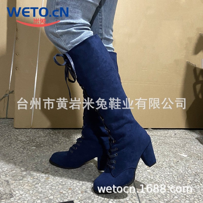 Plus Size Fashion Strap Roman Knight Boots Children High Boots Round Head Thick High Heel Boots 43 - Image 1