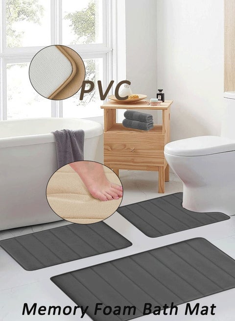 Bathroom Rugs Sets 3 Pieces Non-Slip Memory Foam Bath Rugs Soft Comfortable Memory Foam Bath Mat and U-Shaped Toilet Rug Area Rug Set Soft Velvet Bath Mats Easier to Dry for Bathoom Floor Rugs Batroom Carpets for Bathroom Non-Slip Water Absorption Quick Drying Bath Rug Home Decor Accessories Grey