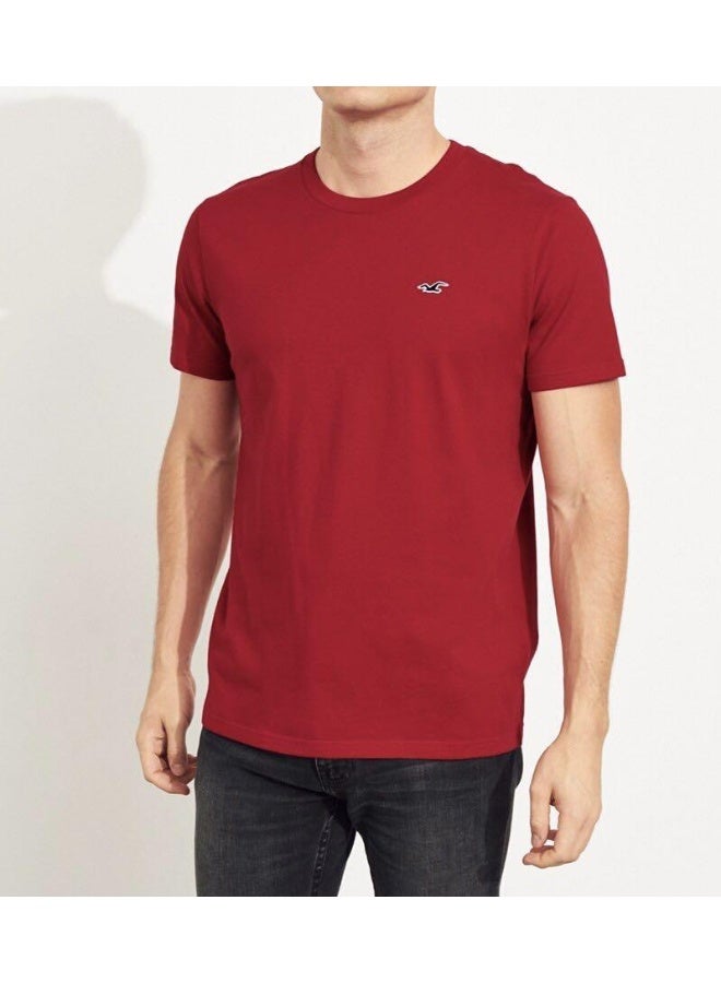 هوليستر تيشيرت رجالي قطن ياقة دائرية بأكمام قصيرة لون أحمر هندي مقاس XL