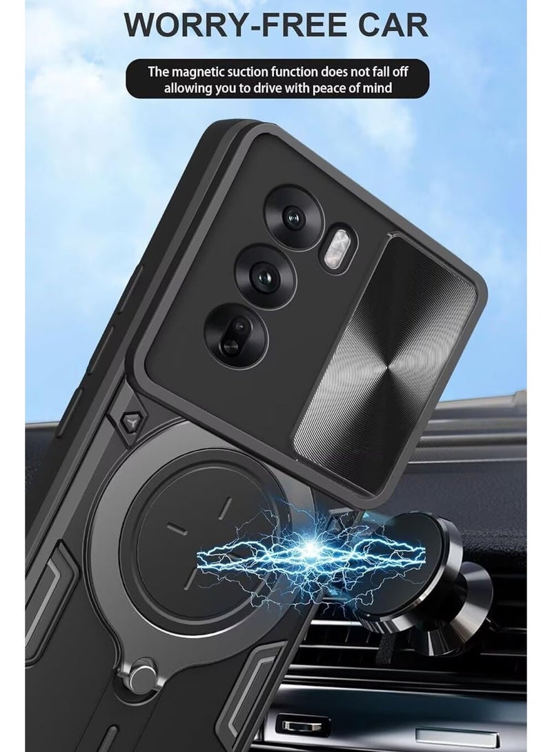 for realme C75 4G Case, Slide Camera Lens Cover, Magnetic Ring Holder Kickstand Protective Phone Case for realme C75 4G, Black  - Image 3