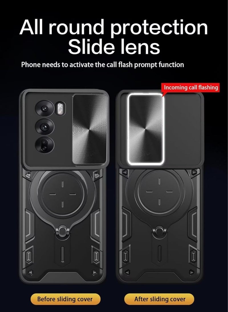 for realme C75 4G Case, Slide Camera Lens Cover, Magnetic Ring Holder Kickstand Protective Phone Case for realme C75 4G, Black  - Image 4