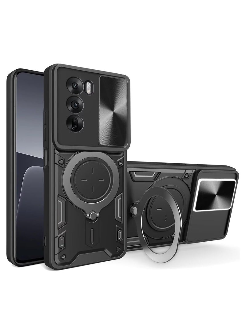 for realme C75 4G Case, Slide Camera Lens Cover, Magnetic Ring Holder Kickstand Protective Phone Case for realme C75 4G, Black  - Image 1