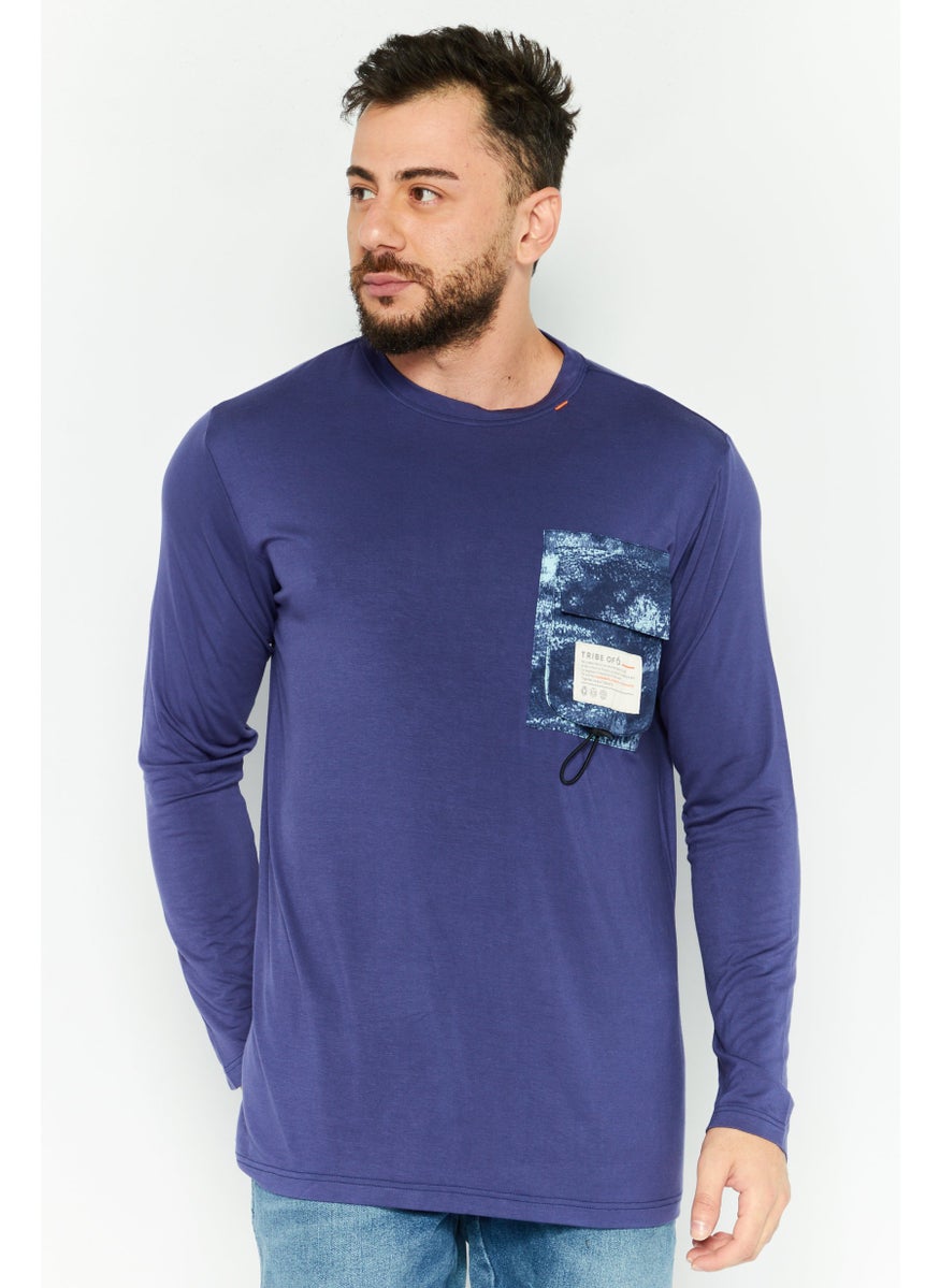 TRIBE OF 6 - Men Sportswear Fit Long Sleeves Outdoors T-Shirt, Blue - Image 1