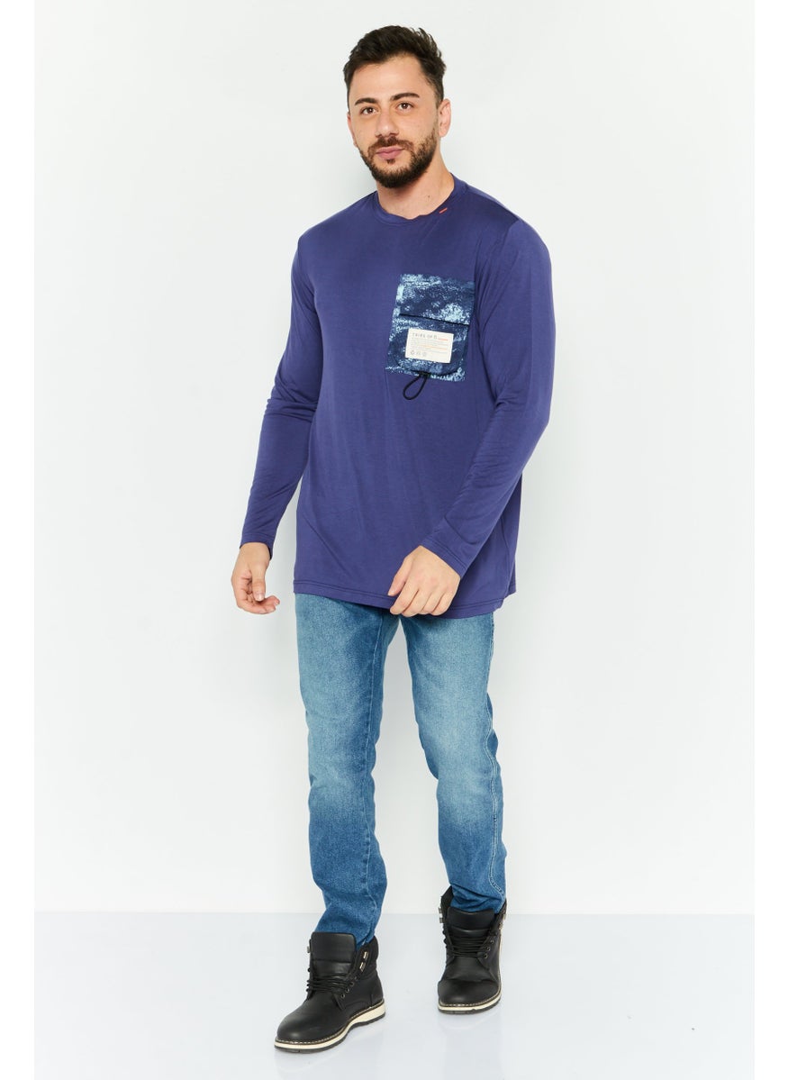 TRIBE OF 6 - Men Sportswear Fit Long Sleeves Outdoors T-Shirt, Blue - Image 1
