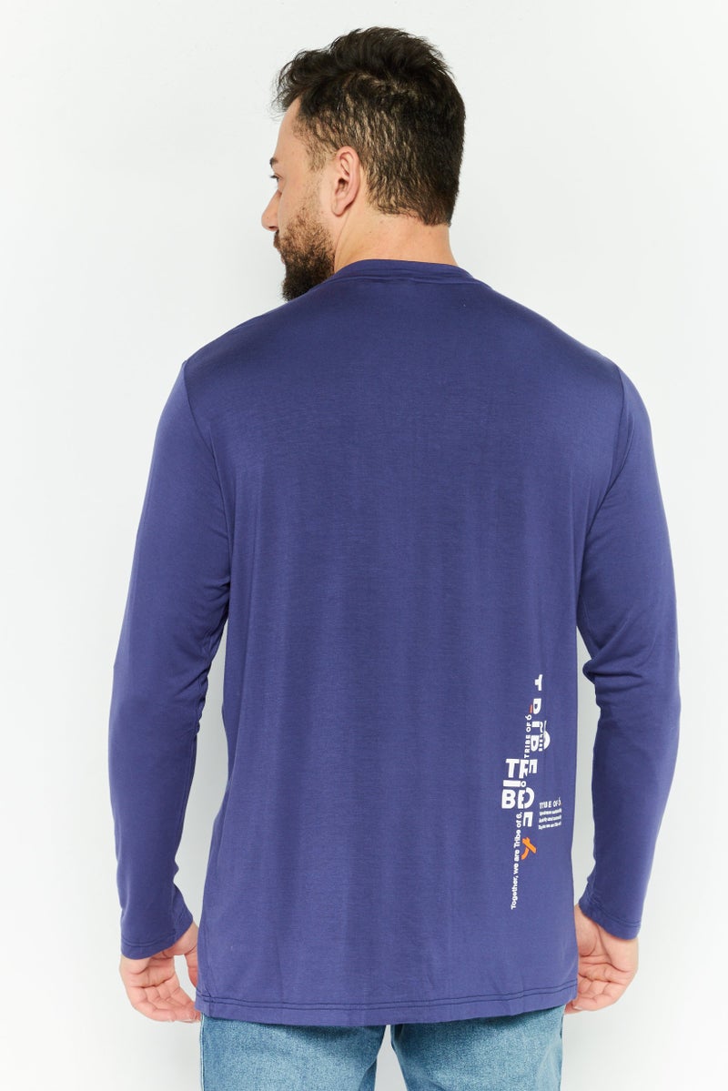 TRIBE OF 6 Men Sportswear Fit Long Sleeves Outdoors T-Shirt, Blue  - Image 4