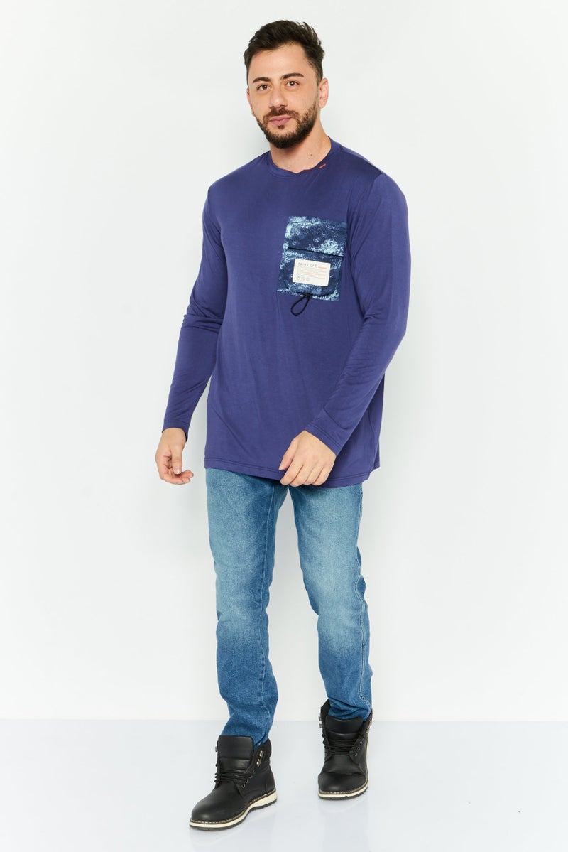 TRIBE OF 6 Men Sportswear Fit Long Sleeves Outdoors T-Shirt, Blue  - Image 2