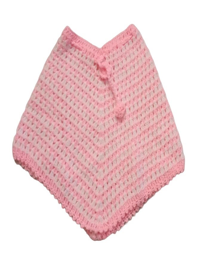 VIYODHAR Hand Made Crochet Woolen Designer Poncho for 6-12 Months Baby Girls (Color, Pink With White) - Image 1
