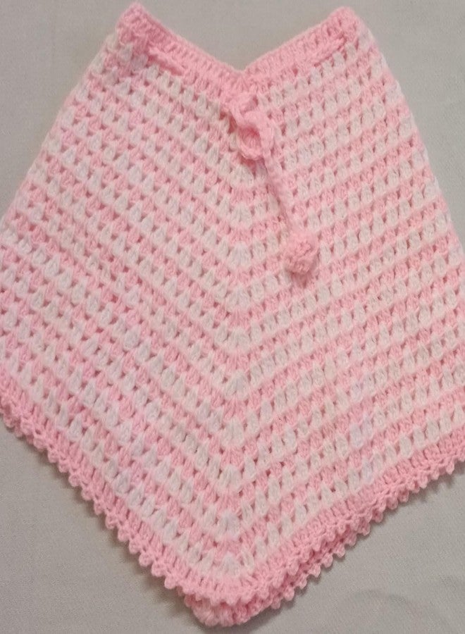 VIYODHAR Hand Made Crochet Woolen Designer Poncho for 6-12 Months Baby Girls (Color, Pink With White) - Image 3