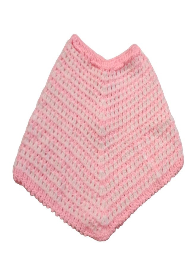 VIYODHAR Hand Made Crochet Woolen Designer Poncho for 6-12 Months Baby Girls (Color, Pink With White) - Image 4