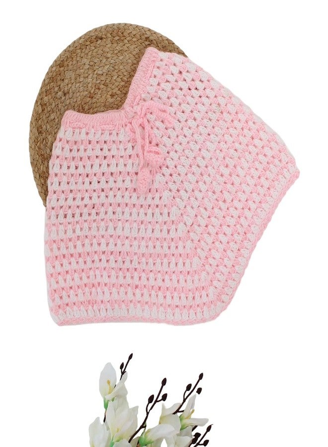 VIYODHAR Hand Made Crochet Woolen Designer Poncho for 6-12 Months Baby Girls (Color, Pink With White) - Image 2