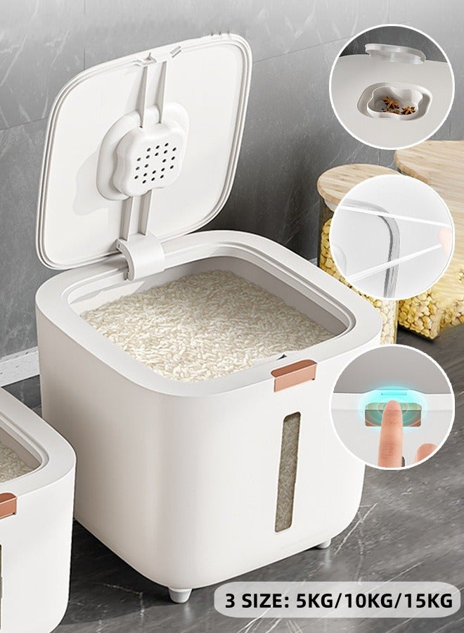 موزع أرز كبير، حاوية تخزين حبوب كبيرة، حاوية تخزين طعام مع غطاء مقاوم للرطوبة، موزع حبوب منزلي، كوب قياس، حاوية تخزين المطبخ (5 كجم/10 كجم/15 كجم) - Image 1