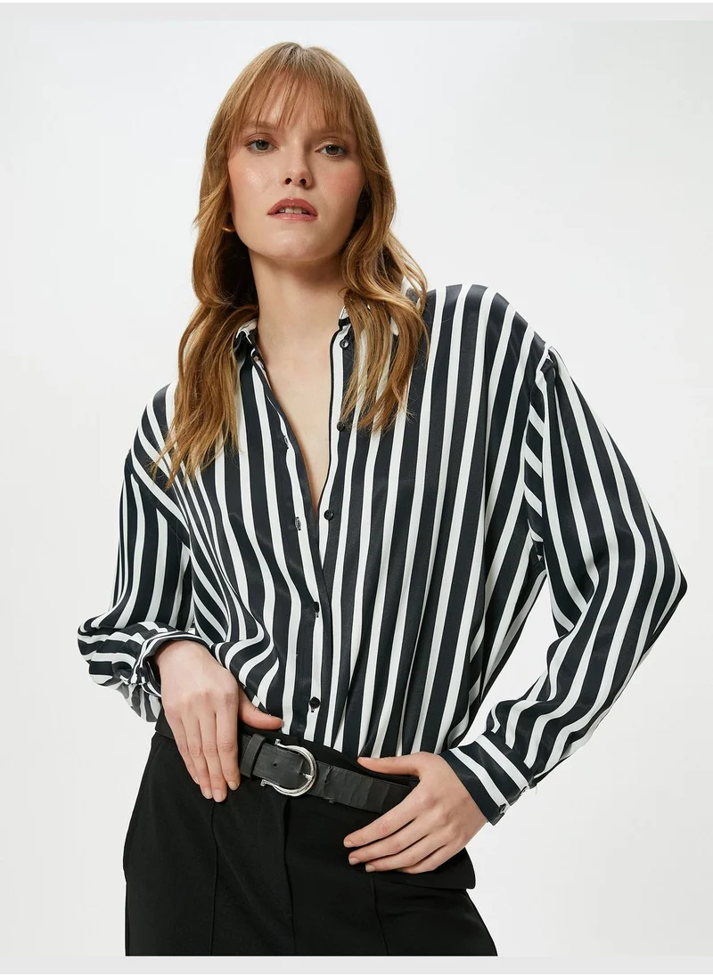 KOTON Buttoned Long Sleeve Satin Shirt