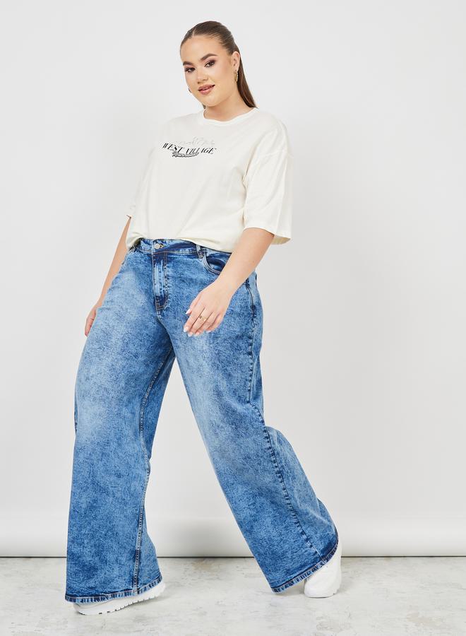 Styli Acid Wash Wide Leg Jeans - Image 2