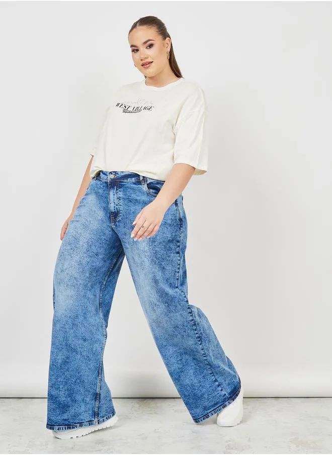 Styli Acid Wash Wide Leg Jeans