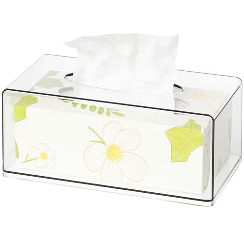 Cq acrylic Clear Acrylic Tissue Box Holder with Cover Facial Tissue Dispenser Box Case for Countertop,Clear Plastic Dryer Sheet Container Napkin Organizer for Bathroom, Kitchen,Home,Rectangle - Image 1