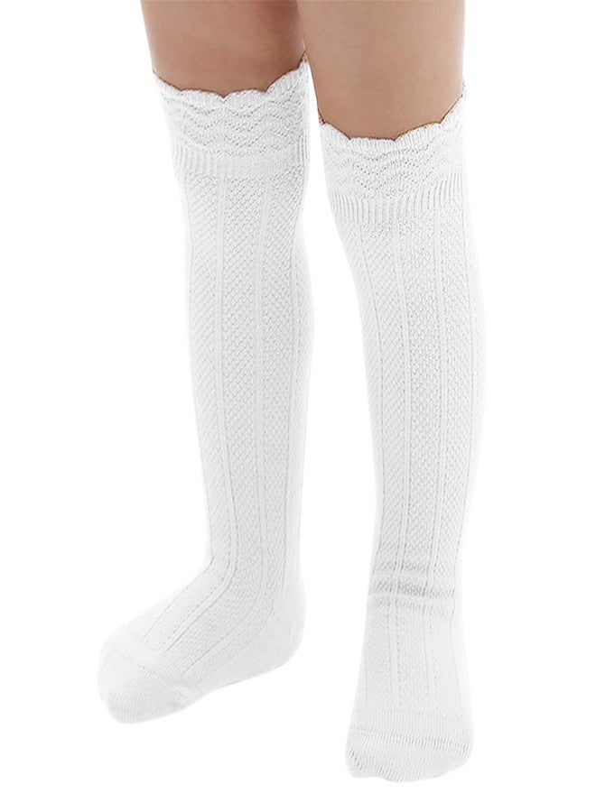 Zando Baby Knee High Socks Organic Cotton Baby Long Ruffle Socks 0-6 Months Toddler Knee Stockings Seamless Toe Toddler Girl White Stockings for Dress School Daily Wear 0-12 Months - Image 1
