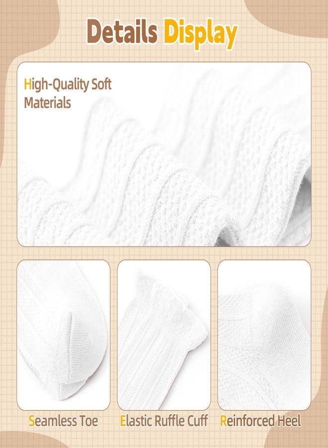 Zando Baby Knee High Socks Organic Cotton Baby Long Ruffle Socks 0-6 Months Toddler Knee Stockings Seamless Toe Toddler Girl White Stockings for Dress School Daily Wear 0-12 Months - Image 5