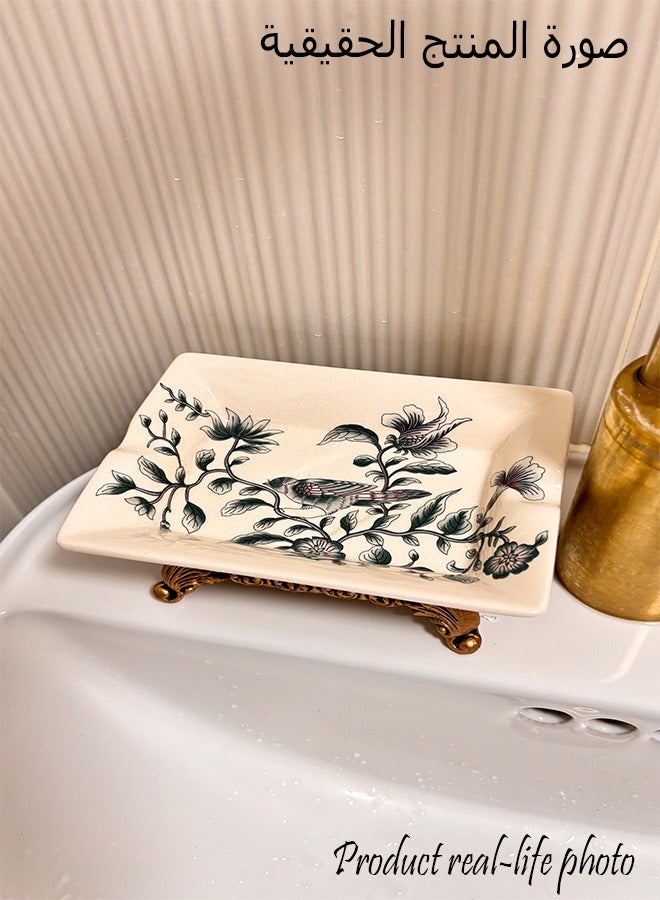 Wholesale European-style creative ceramic soap box soap box with drain hole American country soap tray soap dish bathroom Green Bird Spring