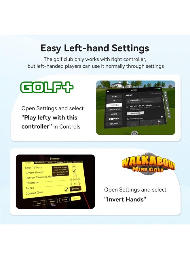 AMVR Golf Club Attachment Compatible with Meta/Oculus Quest 3S/Quest 3, Non-Slip VR Golf Handle Grip for Golf +, 80 Degree Design Keep Tracking （for Right Controller, Not for Charging Dock Battery） - Image 2