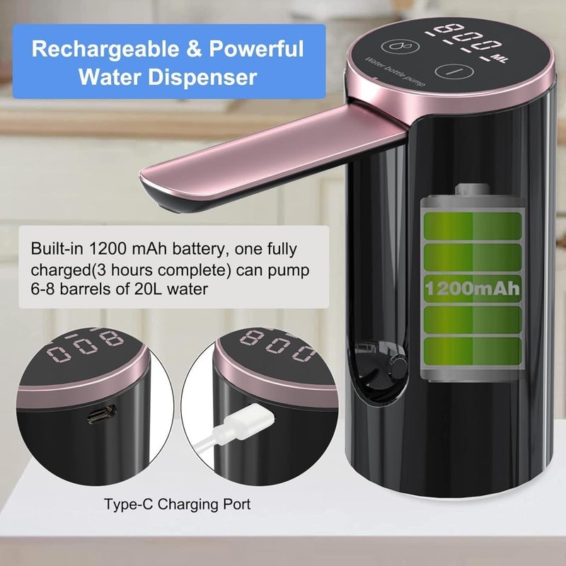 QLECT Magic Automatic Electric Water Dispenser Pump for 20 Litre Bottle Portable Water Pump Dispenser for Home, Office, and Outdoors | 1200 mAh C-Type Fast Charging Battery - Image 5