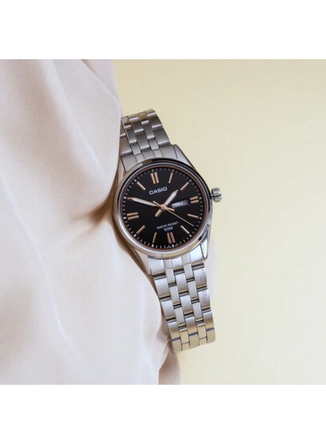 Casio Women's Watch - LTP-1335D-1A2VDF Black Dial, Silver Band - Image 2