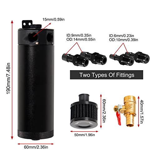YESHMA Universal 750ml Billet Aluminum Baffled 2-Port Oil Catch Can Reservoir Tank with Breather Filter With Drain Valve - Image 2