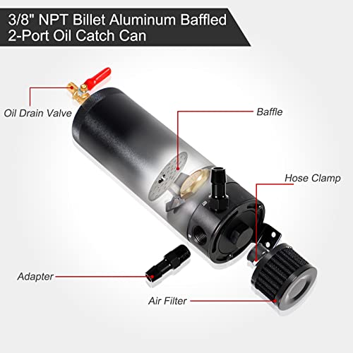 YESHMA Universal 750ml Billet Aluminum Baffled 2-Port Oil Catch Can Reservoir Tank with Breather Filter With Drain Valve - Image 3