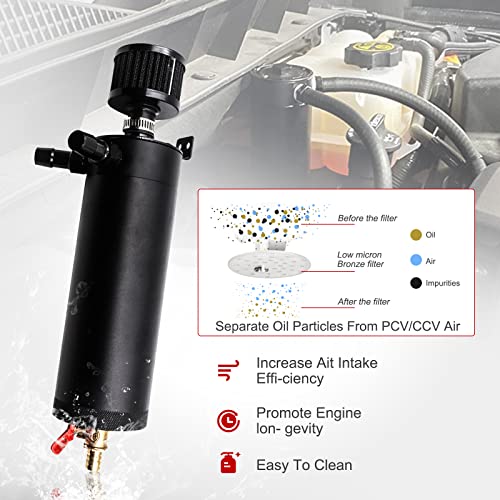 YESHMA Universal 750ml Billet Aluminum Baffled 2-Port Oil Catch Can Reservoir Tank with Breather Filter With Drain Valve - Image 4