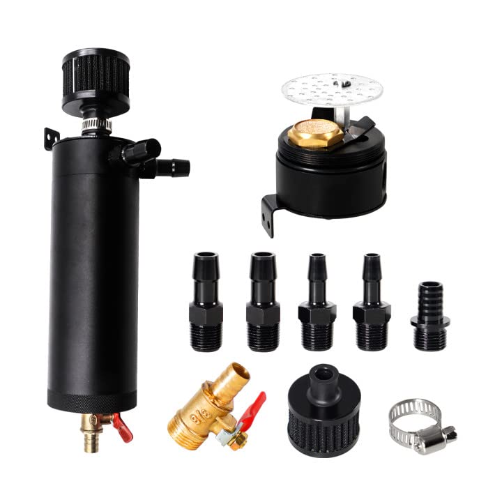 YESHMA Universal 750ml Billet Aluminum Baffled 2-Port Oil Catch Can Reservoir Tank with Breather Filter With Drain Valve - Image 1
