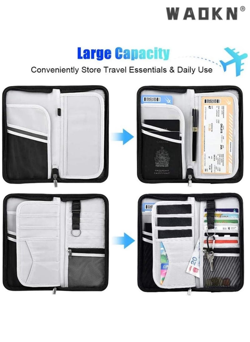 WAOKN Travel Passport Holder, Family RFID Blocking Waterproof Document Organizer Case for Passports, ID Cards, Credit Cards, Flight Tickets, Money and Other Travel Accessories (black)  - Image 3