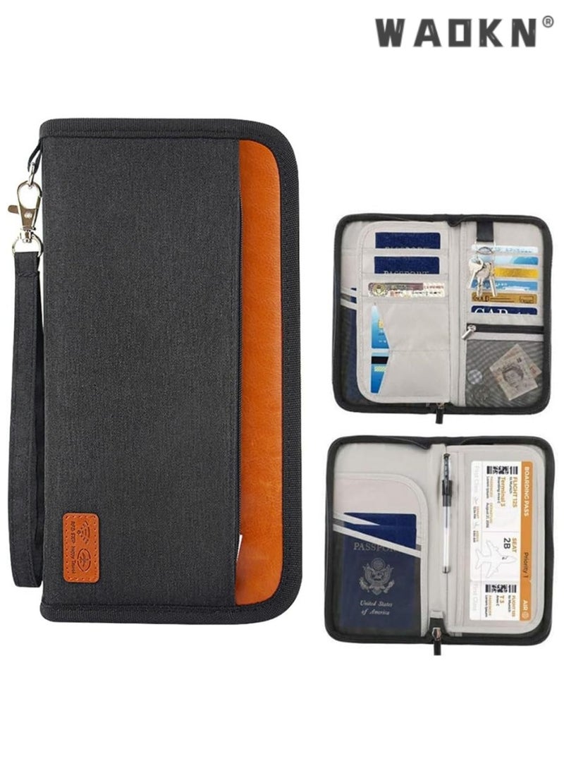 WAOKN Travel Passport Holder, Family RFID Blocking Waterproof Document Organizer Case for Passports, ID Cards, Credit Cards, Flight Tickets, Money and Other Travel Accessories (black)  - Image 2