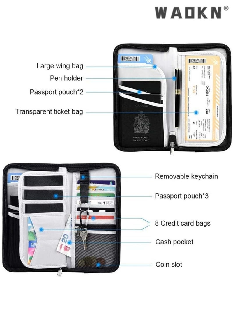 WAOKN Travel Passport Holder, Family RFID Blocking Waterproof Document Organizer Case for Passports, ID Cards, Credit Cards, Flight Tickets, Money and Other Travel Accessories (black)  - Image 4