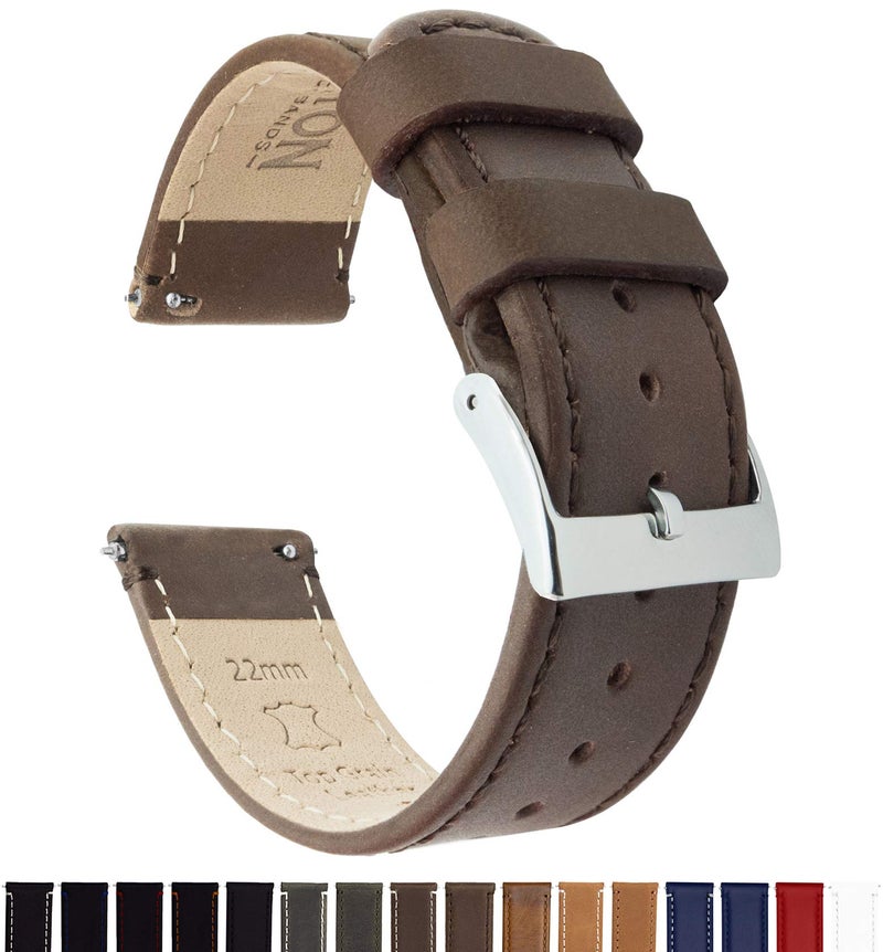 BARTON WATCH BANDS Quick Release Top Grain Leather Watch Band Strap, Saddle Leather/Saddle Stitching, 22mm - Image 2