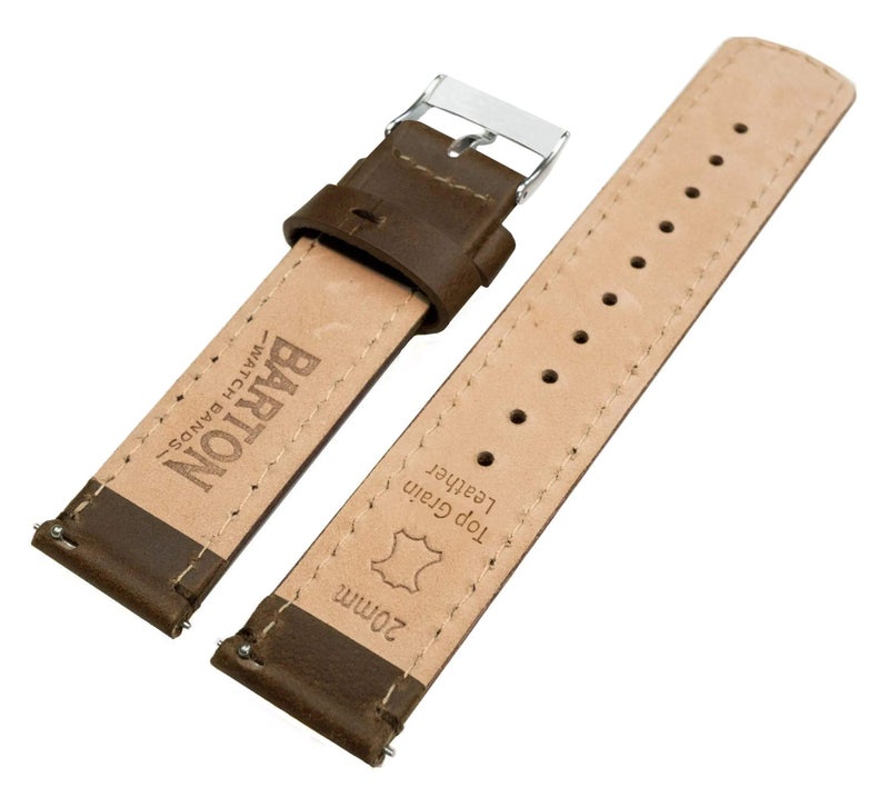 BARTON WATCH BANDS Quick Release Top Grain Leather Watch Band Strap, Saddle Leather/Saddle Stitching, 22mm - Image 4