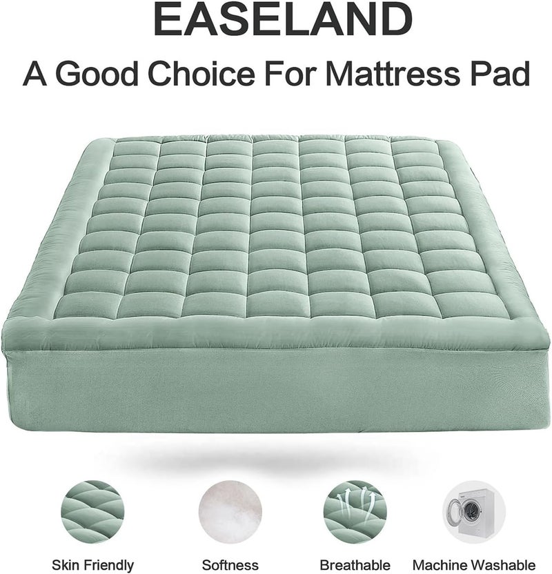 EASELAND Twin Size Mattress Pad Pillow Top Mattress Cover Quilted Fitted Mattress Protector Single 8-21" Deep Pocket Cooling Mattress Topper (39x75 Inches, Pale Aqua) - Image 2