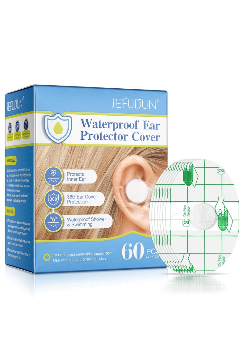 Sefudun 60 PCS Silicone Gel Ear Stickers, PU Material Film, Baby Bath Ear Stickers, Baby Ear Safety Stickers Waterproof, Anti-Wear Shoe Stickers, Heel Blister Protection, Invisible Patch (Transparent Color)  - Image 1