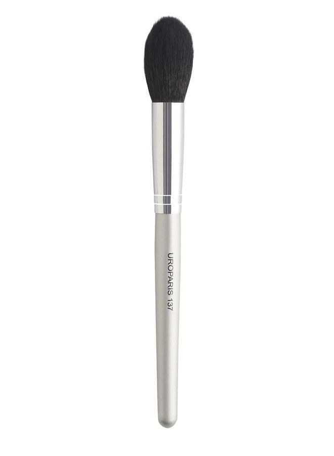 UROPARIS 137 Powder/Blush Brush | Natural Hair for Precise Application on Cheeks or Loose Powder All Over Face | Wooden Handle with Brass Accents - Silver (1 Piece) - Image 1