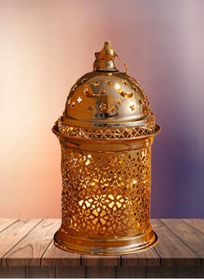 fashionhome شمعة موسيقية مجوفة من الذهب والنحاس لرمضان، مصباح قبة إضاءة، ديكور منزلي مسلم لعيد الفطر - Image 1