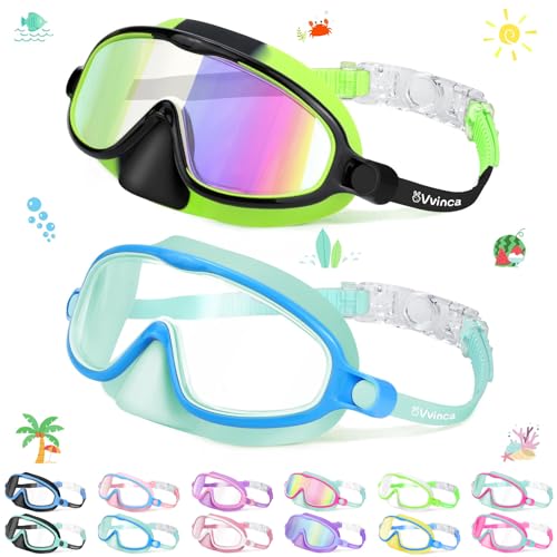 Vvinca 2 Pcs Kids-Swim-Goggles with Nose Cover, Swimming Diving Mask Wide View Anti Fog UV Anti Shattered Lens for Kids 3-5 - Image 1