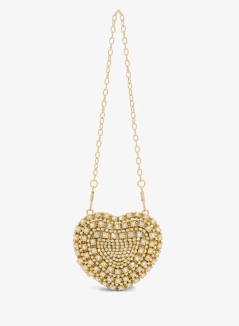 Khizana Gold Diamonte Rhinestone Detailed Embellished Heart Shaped Statement Clutch