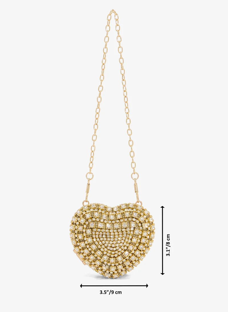 Khizana Gold Gold Diamonte Rhinestone Detailed Embellished Heart Shaped Statement Clutch for Women | Best Price UAE