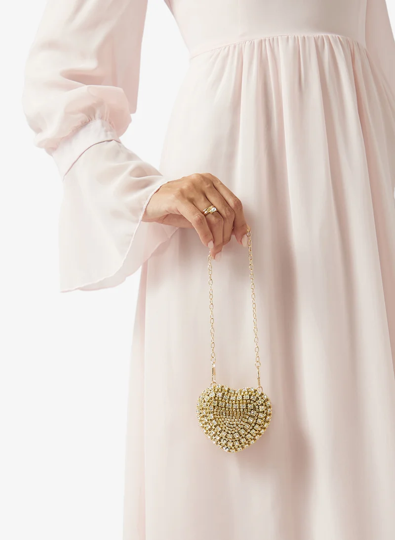 Khizana Gold Gold Diamonte Rhinestone Detailed Embellished Heart Shaped Statement Clutch for Women | Best Price UAE