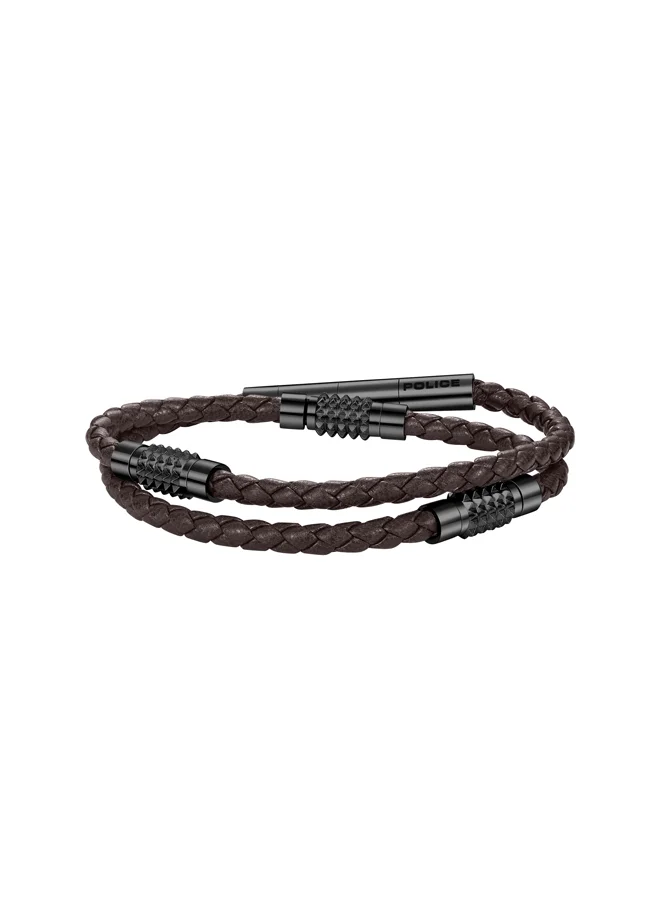 POLICE Kingpins Bracelet For Men Stainless Steel With Brown LeatherPEAGB0005429